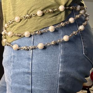 Silver Chain Pearl Waist Belt - Ivory Pearls Max length 44 inches